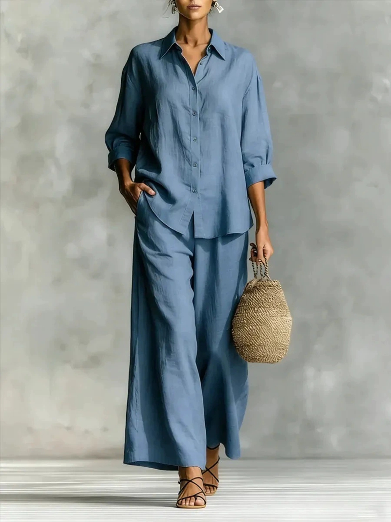 Linen Pant Wide - Women's New 7-Sleeve Shirt & Wide