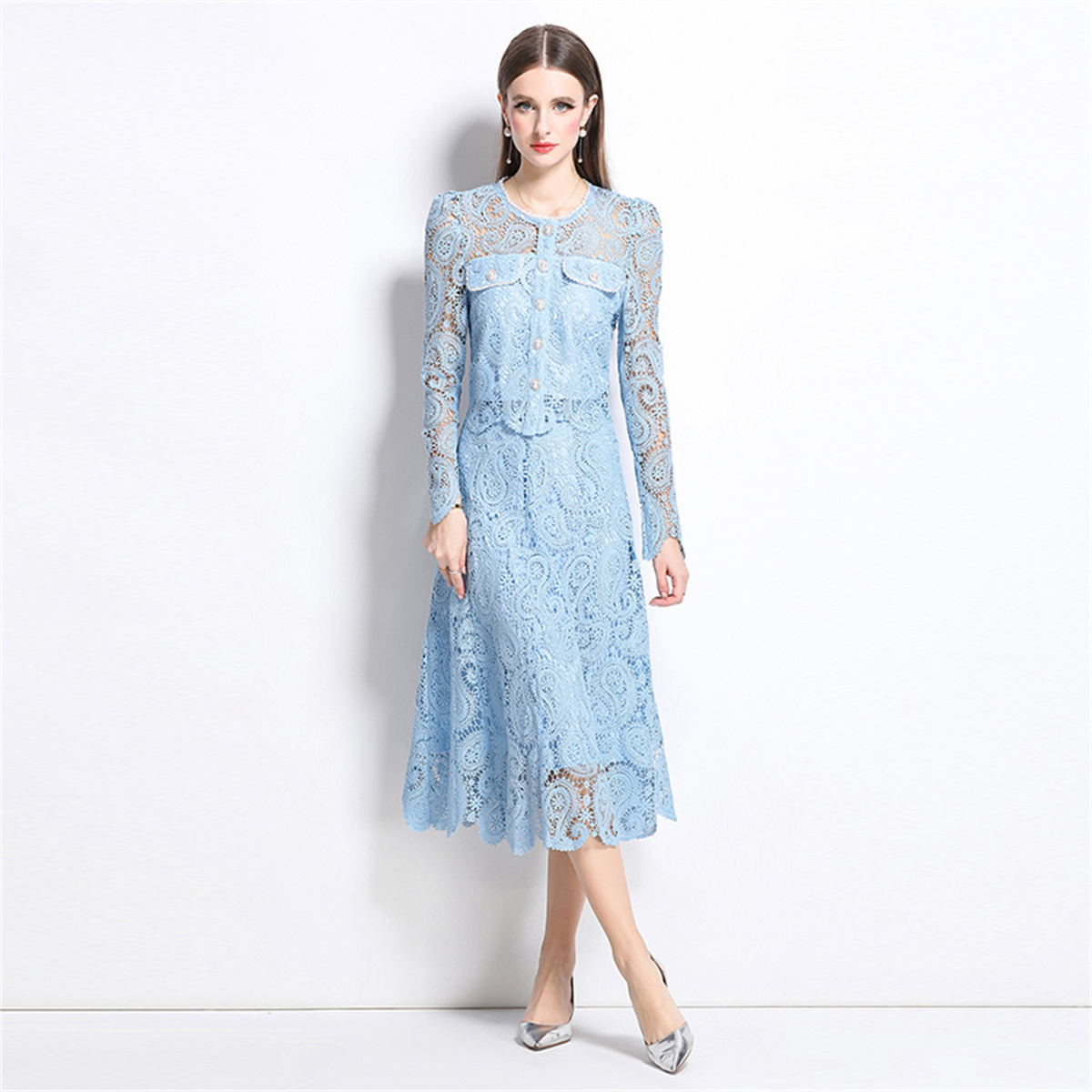 Spring Sweet Lace Flower Embro - đánh giá và giá Midi Skirt Floral
