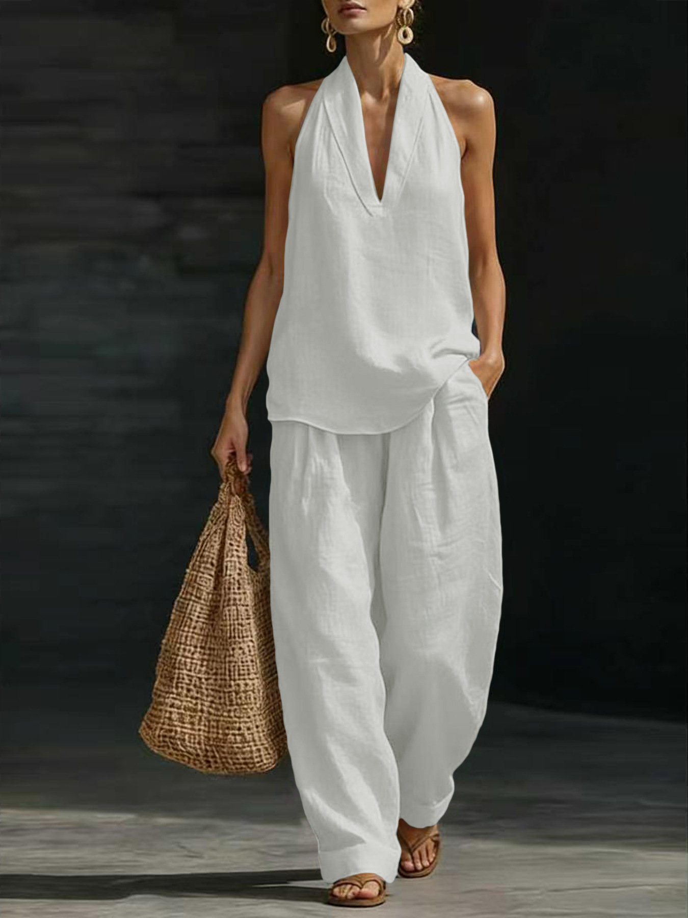 Women Linen 2 Piece Outfit Hal - đánh giá và giá Linen Pant Wide