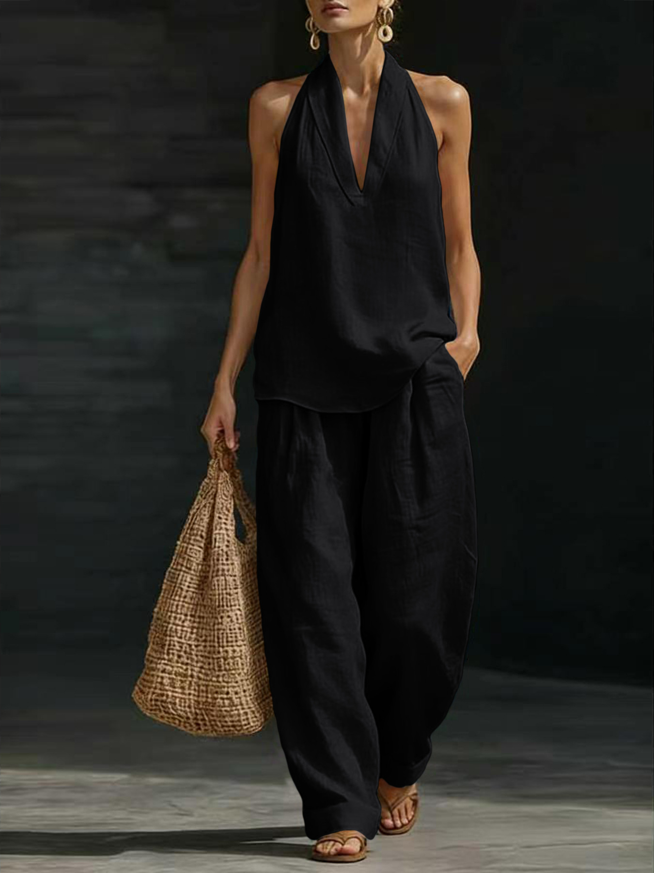 Women Linen 2 Piece Outfit Hal - đánh giá và giá Linen Pant Wide