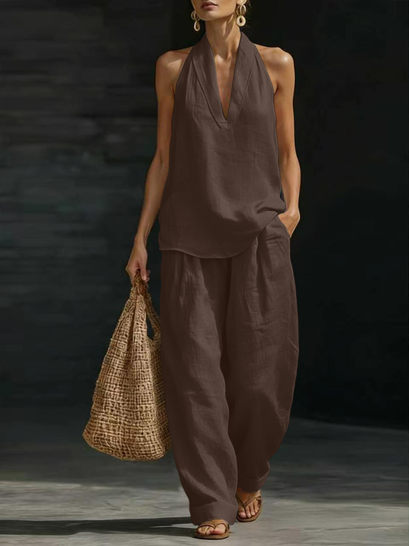 Women Linen 2 Piece Outfit Hal - đánh giá và giá Linen Pant Wide